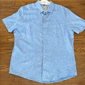 Bruno Positano Shirt Men’s XL Blue Washable Linen Resort Wear Button-Up Shirt